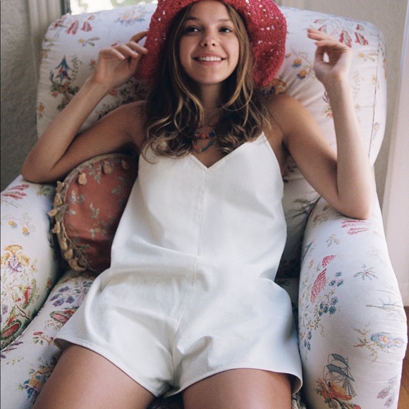 NWT ZARA White Strappy Short Denim Jumpsuit Romper Playsuit - Picture 1 of 7